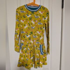 Mini Boden Unicorn Print Kids Dress - Yellow and Blue
